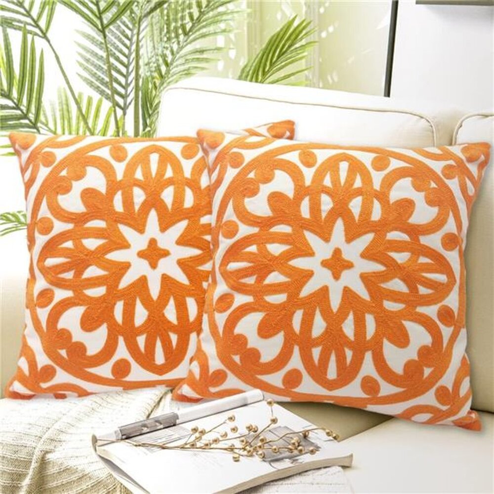 Alysheer Embroidered Decorative Throw Pillow Covers 18"x18" Set of 2 Pieces